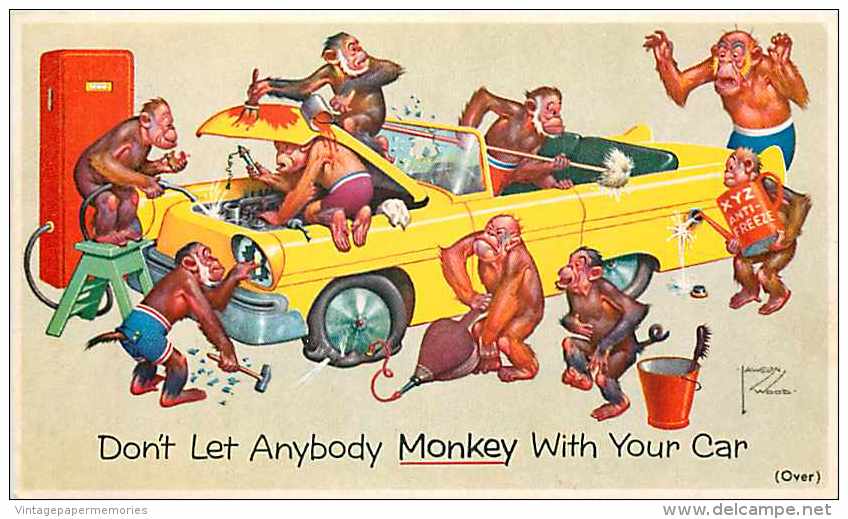 236989-Lawson Wood, Don´t Let Anybody Monkey With Your Car, Anthropomorphic Monkeys, Advertising Card - Wood, Lawson