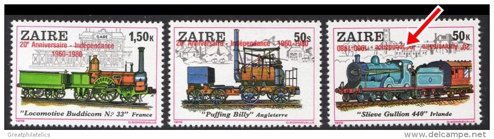 ZAIRE 1980 TRAINS O/PRINT (complete As Issued) MNH On 50K O/PRINT INVERTED @@ SCARCE @@ (DEL01) - Treinen