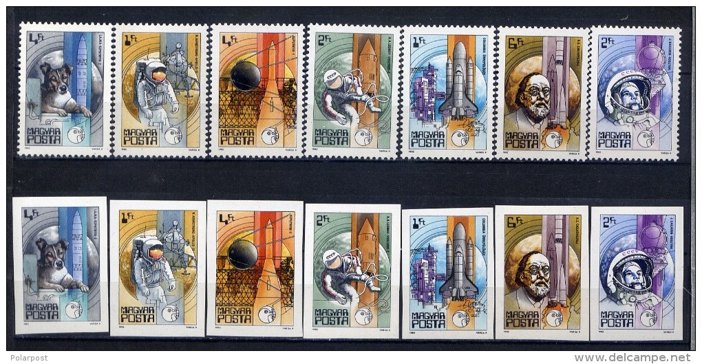 HUNGARY 1982 &#8470;3557-3563 (A + B) SPACE - Europe