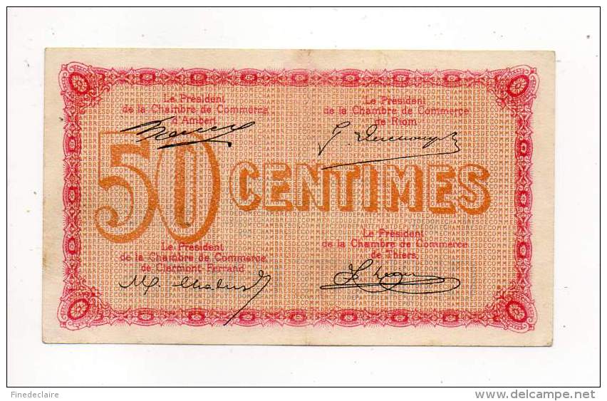 Billet Chambre De Commerce Puy De Dôme - 50 Cts - Série T 120 - Remb. 1er Janvier 1920 - Sans Filigrane - Chambre De Commerce