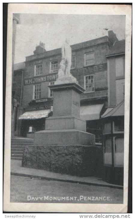 PENZANCE Davy Monument  AND SHOPFRONT STATUE CORNWALL USED 1905 TO BISMARCK HOUS BAXTER AVENUE SOUTHEND ON SEA ESSEX - Autres & Non Classés