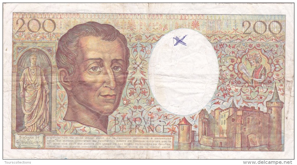 200 FRANCS MONTESQUIEU 1989 @ Y 063 @ Voir Les 2 Scans - N° Fayette 70 - 200 F 1981-1994 ''Montesquieu''