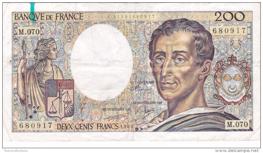 200 FRANCS MONTESQUIEU 1989 @ M 070 @ Voir Les 2 Scans - N° Fayette 70 - 200 F 1981-1994 ''Montesquieu''
