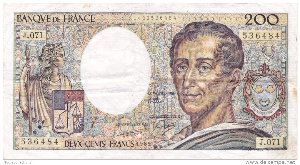 200 FRANCS MONTESQUIEU 1989 @ J 071 @ Voir Les 2 Scans - N° Fayette 70 - 200 F 1981-1994 ''Montesquieu''