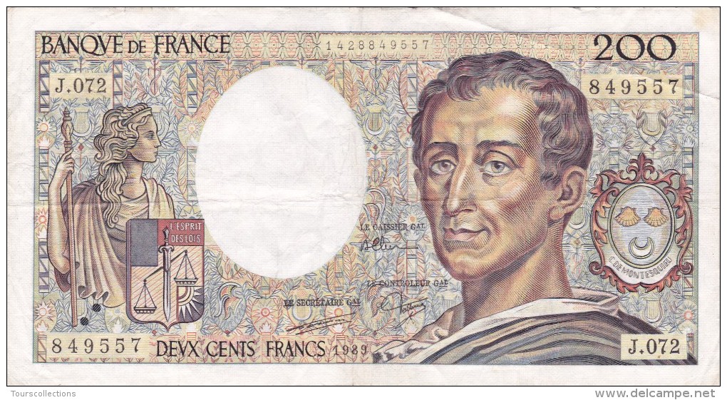 200 FRANCS MONTESQUIEU 1989 @ J 072 @ Voir Les 2 Scans - N° Fayette 70 - 200 F 1981-1994 ''Montesquieu''