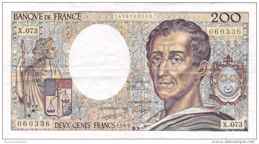 200 FRANCS MONTESQUIEU 1989 @ X 073 @ Voir Les 2 Scans - N° Fayette 70 - 200 F 1981-1994 ''Montesquieu''