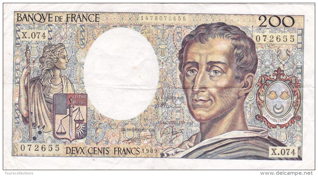 200 FRANCS MONTESQUIEU 1989 @ X 074 @ Voir Les 2 Scans - N° Fayette 70 - 200 F 1981-1994 ''Montesquieu''