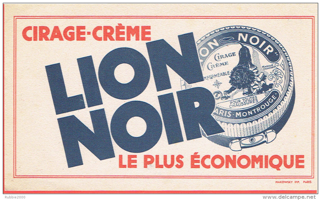 BUVARD LION NOIR IMPRIME EN BLEU CIRAGE CREME POUR CHAUSSURE PARIS MONTROUGE - L