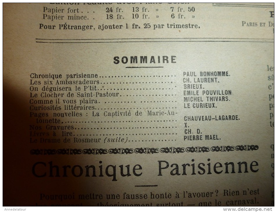 1897 SOLEIL Du DIMANCHE:St-Pastour;Captivité De Marie-Antoinette; 6 Ambassadeurs à ISTANBUL;Cavalcade;PSARA Turc;Menton - 1850 - 1899