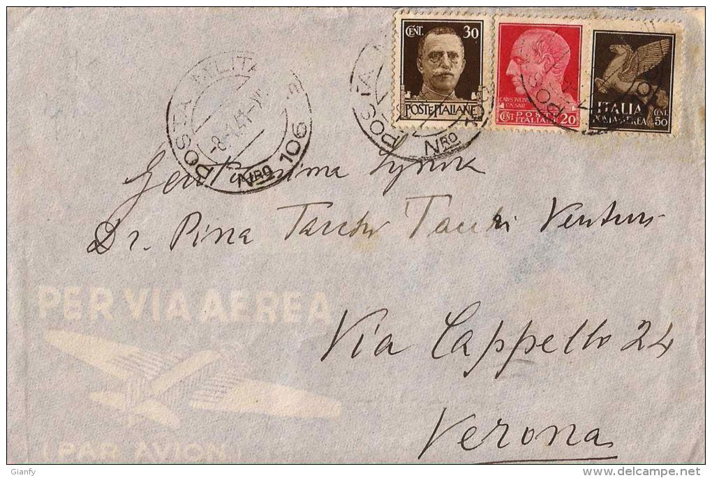 AEROGRAMMA FRANCHIGIA POSTA MILITARE 106 1941 ELBASAN ALBANIA X VERONA - Correo Militar (PM)