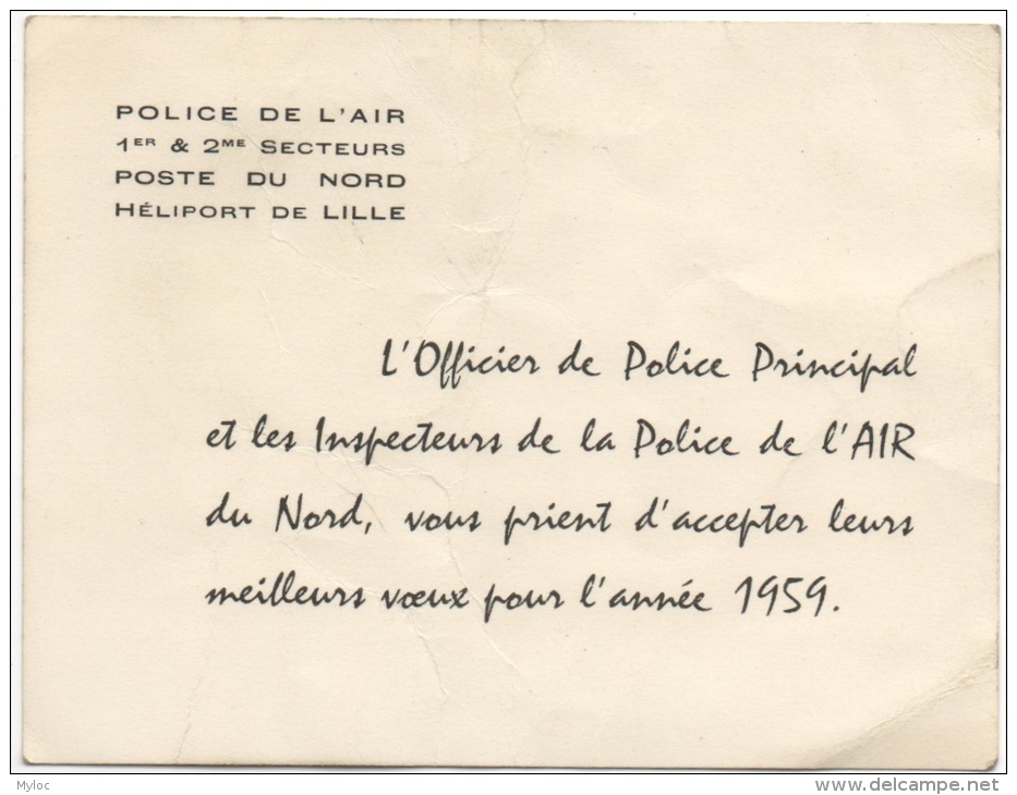 Carte De Voeux. Héliport De Lille. Police De L'Air Du Nord. 1959. - Autres & Non Classés