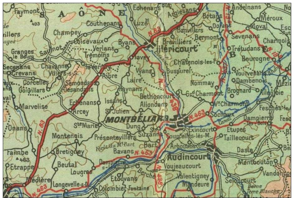 Villesexel, Llerval, Hèricourt, Delle, Audincourt, Hèrimoncourt, Porrentruy, Maîche, Pont De Roide,  Plan De  - 1949. - Cartes Géographiques