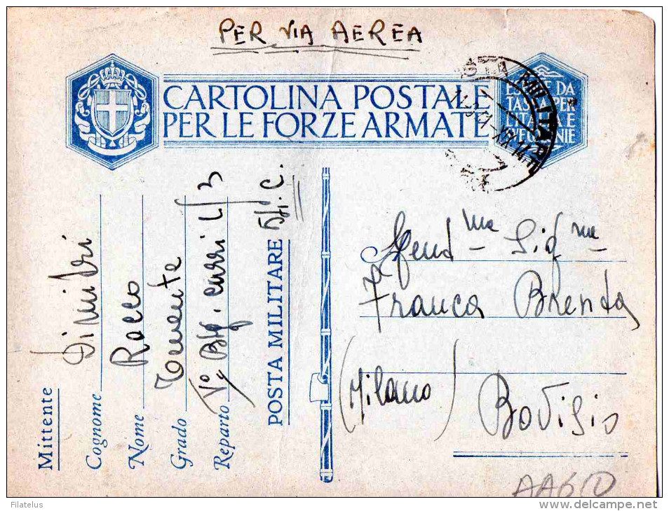 CARTOLINA POSTALE IN FRANCHIGIA-FRASE DI MUSSOLINI-VIII BTG. CARRI -POSTA MILITARE 132-SPEDITA A BOVISIO10-9-1941 - Posta Militare (PM)