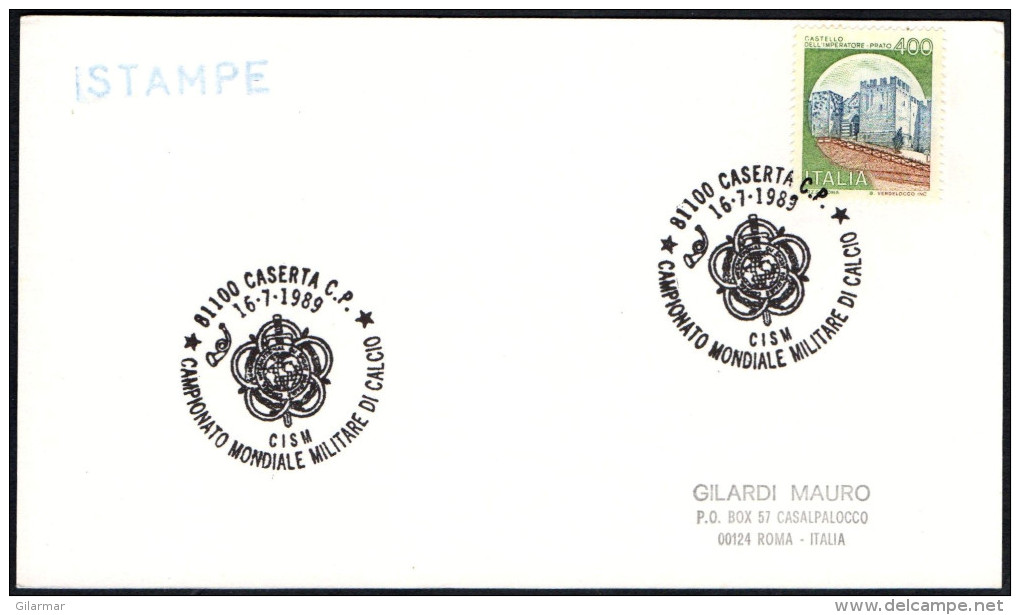 FOOTBALL - ITALIA CASERTA 1989 - CISM - CAMPIONATO MONDIALE MILITARE DI CALCIO - CARD - Lettres & Documents