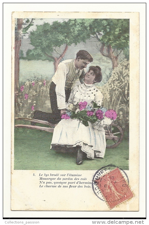 Cp, Couple, 4 - Le Lys Brodée Sur L'étamine.....,  Voyagée 1907 - Paare