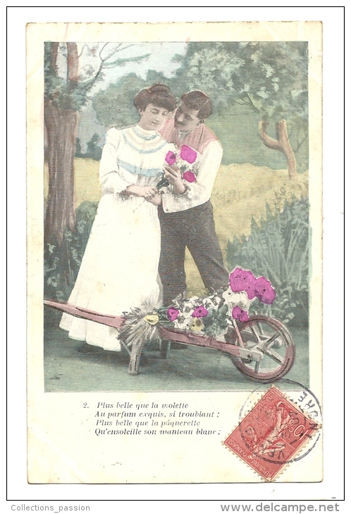 Cp, Couple, 2 - Plus Belle Que La Violette....,  Voyagée 1907 - Paare