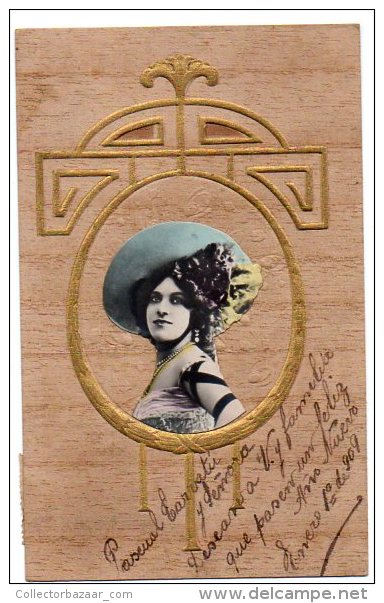 Artist Opera Stage In Wodden Art Nouveau Background Stunning Embossed Ca1900 Vintage Original Postcard Cpa Ak (W4_820) - Vrouwen