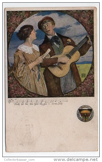 Couple Guitar Germany Josef Eberle  Illustrator Artist Drawn Ca1900 Vintage Original Postcard Cpa Ak (W4_824) - Andere & Zonder Classificatie