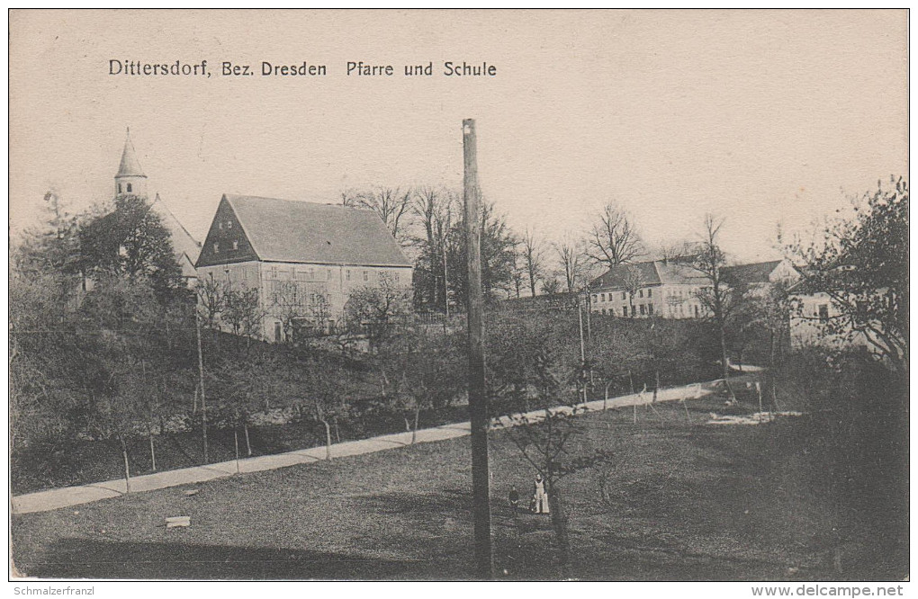 AK Glashütte Dittersdorf Stempel Kirche Pfarre Schule Bei Liebstadt Johnsbach Schlottwitz Bärenstein Altenberg Geising - Glashütte