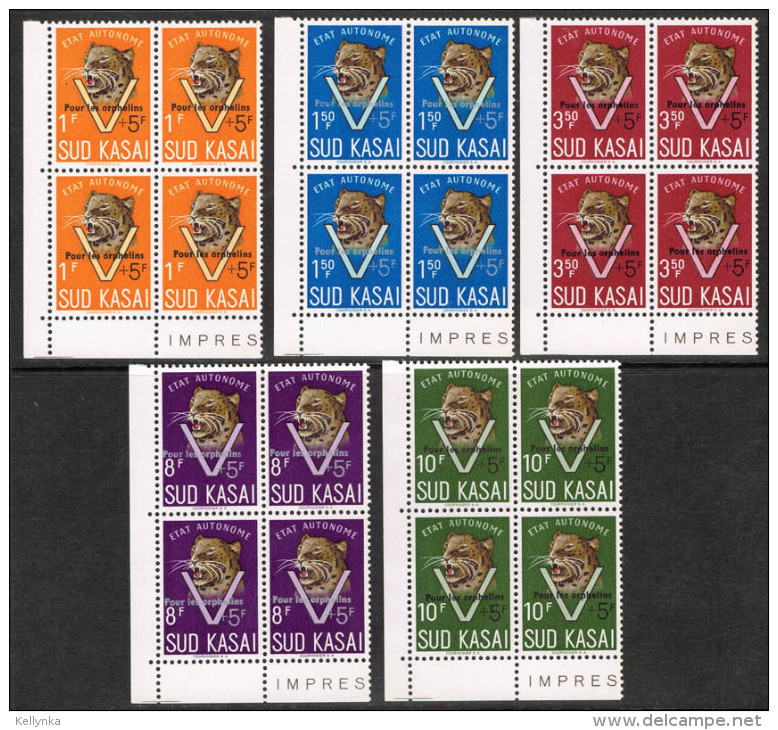 South Kasai - 20A/24A - Block Of 4 With Margin - Leopards With Overprint "Pour Les Orphelins" - MNH - South-Kasaï