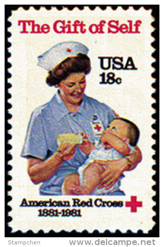 1981 USA Red Cross 100th Anniversary Stamp #1910 Nurse Baby Milk - Other & Unclassified