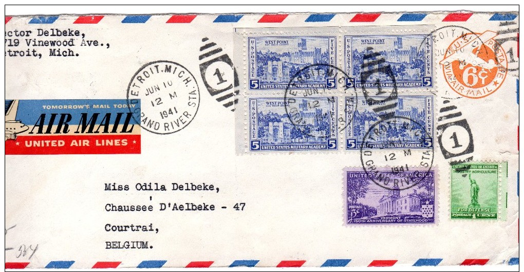 1941 VAN US NAAR BELGIE - Covers & Documents