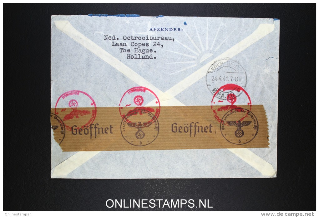 Netherlands: Airmail Cover 1941  The Hague Via Lisboa Per Clipper To  USA  NVPH 366 + 380 Censored - Brieven En Documenten