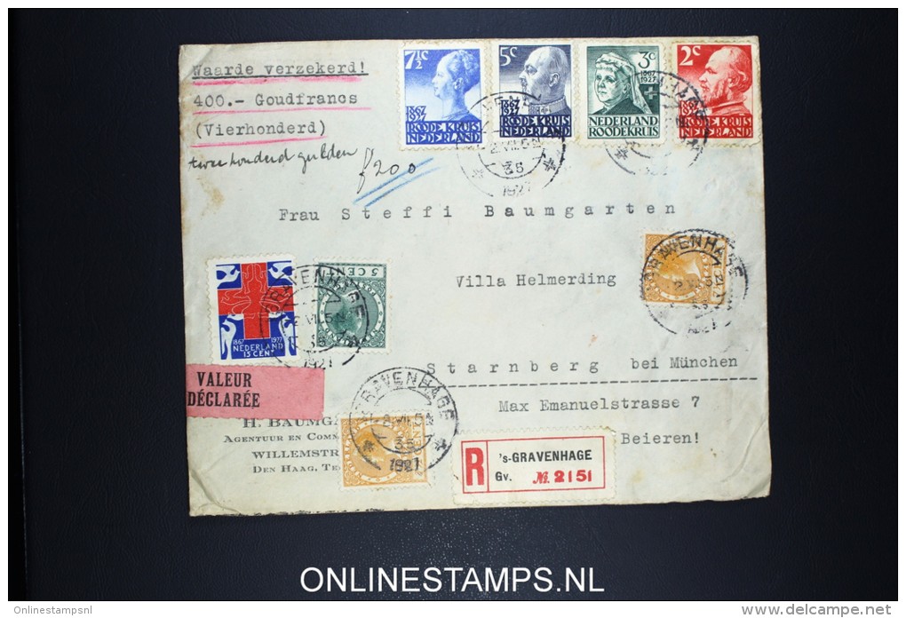 Netherlands: Registered Cover Den Haag To Starnberg Germany Valeur Declarée , 1927 NVPH  203 - 207 - Cartas & Documentos