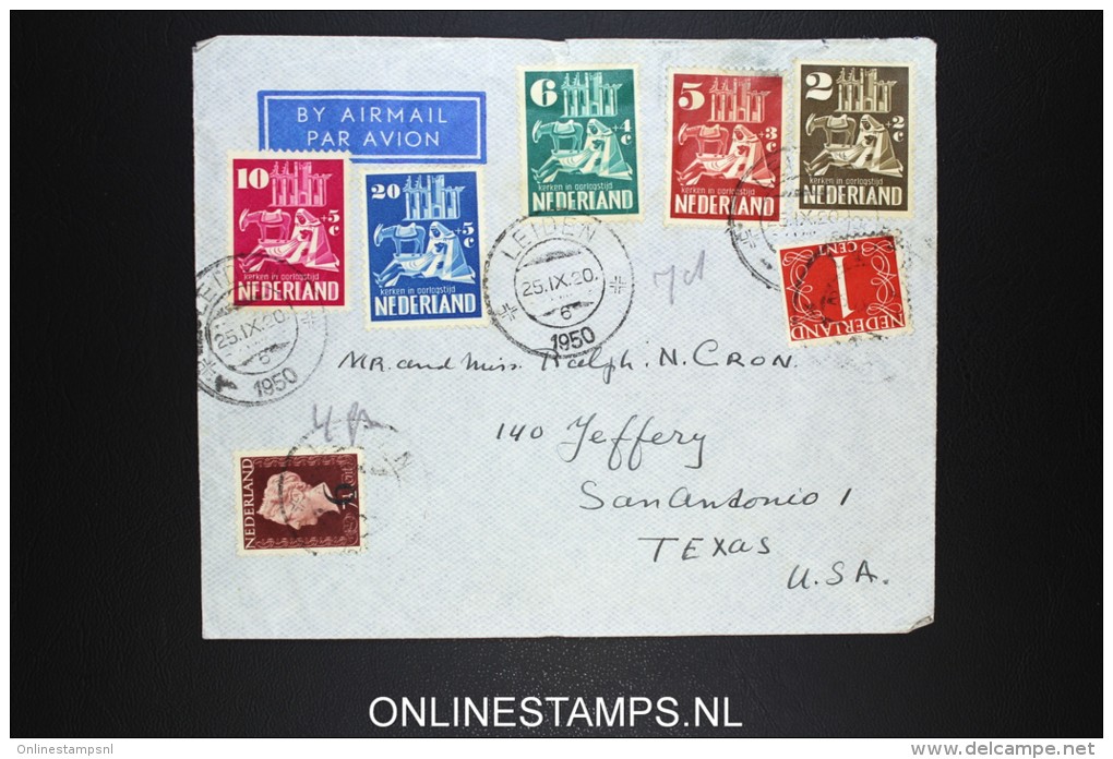 Netherlands: Airmail Cover Leiden To San Antonio Texas USA 1950 NVPH 556 - 560 - Brieven En Documenten