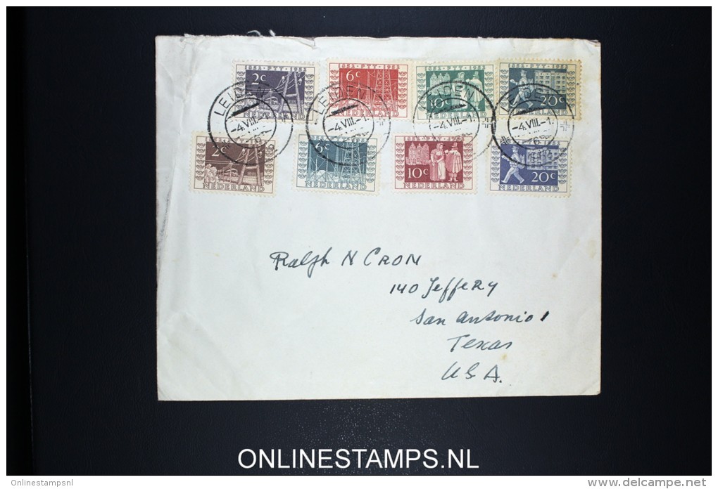 Netherlands: Airmail Cover Leiden To San Antonio USA 1952 NVPH 588- 591  + 592 - 595 - Brieven En Documenten