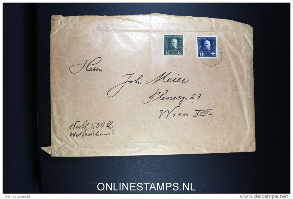 Austria: K.u.k.Feldpost Mi.38 + 40  On Front Only Cover 1917   -&gt; Wien Mit Wertzeichen Wax Sealed - Briefe U. Dokumente