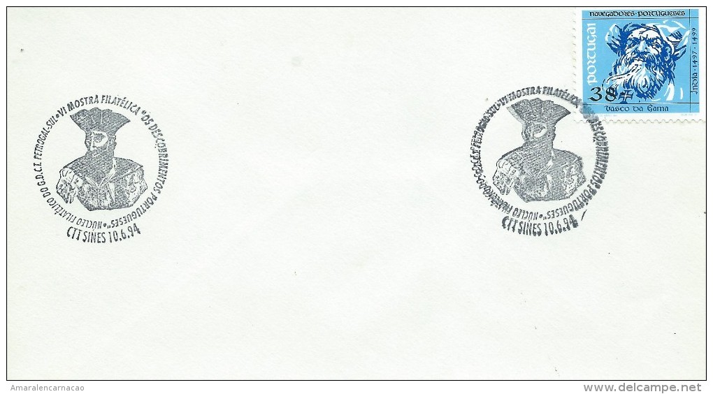 FLAMES ET OBLITERATIONS - MARCOPHILIE - PORTUGAL - OBLITERATION ET TIMBRE DE VASCO DA GAMA - SINES 10-06-1994 - Postal Logo & Postmarks