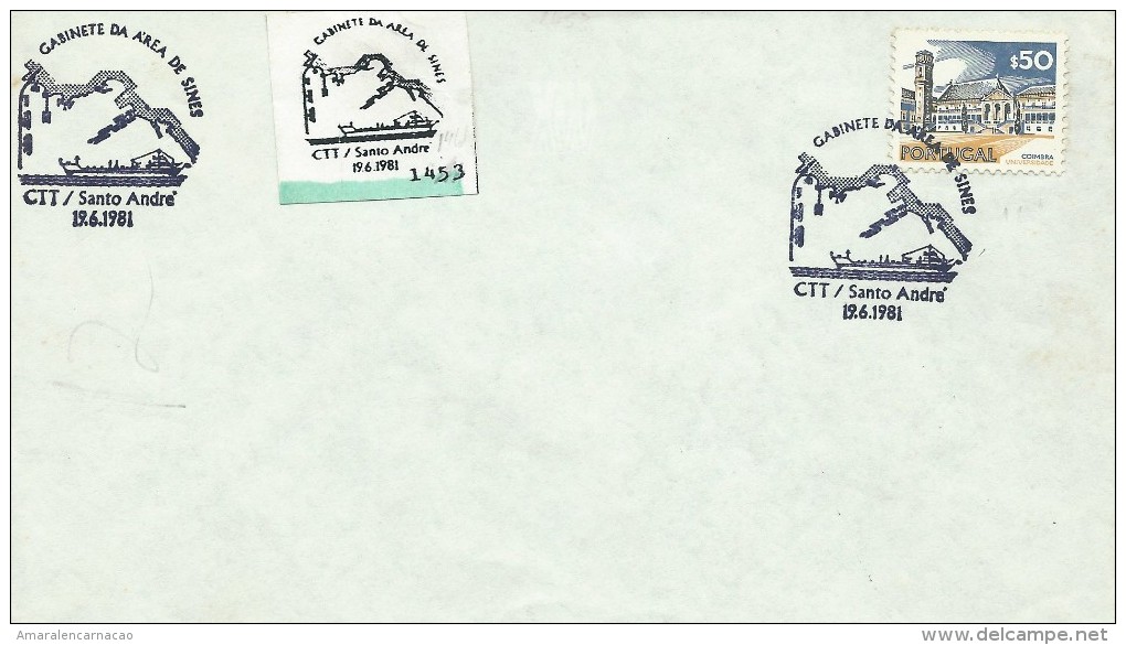 TIMBRES - STAMPS - MARCOPHILIE - PORTUGAL - CACHET BUREAU DE ZONE DE SINES - 19-06-81 - SANTO ANDRÉ - Postal Logo & Postmarks