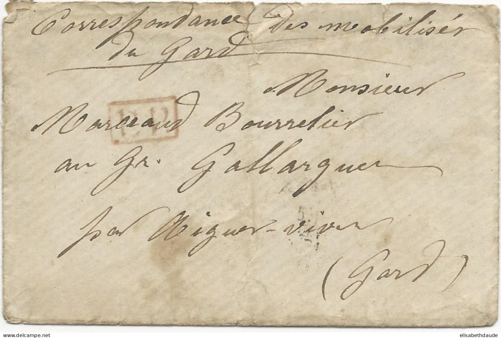 1871 - ENVELOPPE FM CORRESPONDANCE Des MOBILISES Du GARD Pour GALLARGUES - Oorlog 1870