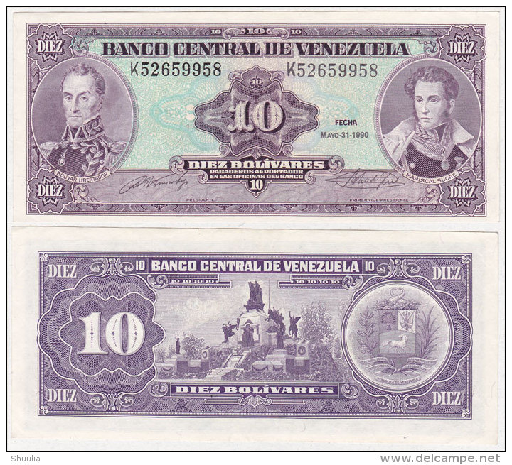 Venezuela 10 Bolivares 1990 Pick 61b UNC - Venezuela