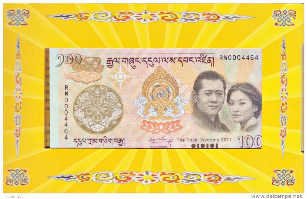 BHUTAN Royal Wedding 100-NGULTRUM Commemorative BANKNOTE 2011 PICK-35 UNC - Bhoutan