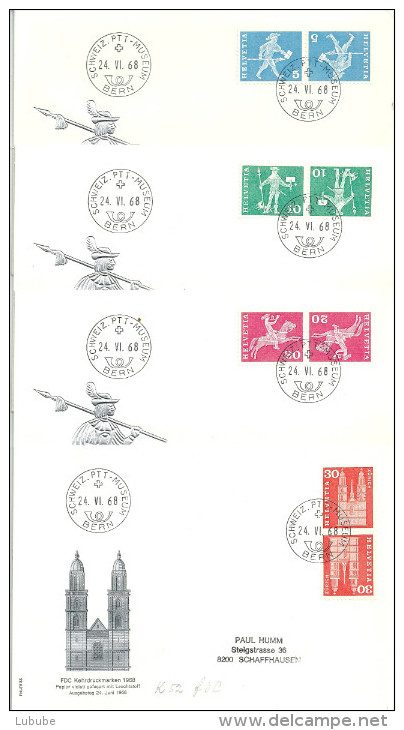 FDC  "Kehrdruckmarken - Gefasertes Papier Mit Leuchtstoff"               1968 - Tête-bêche