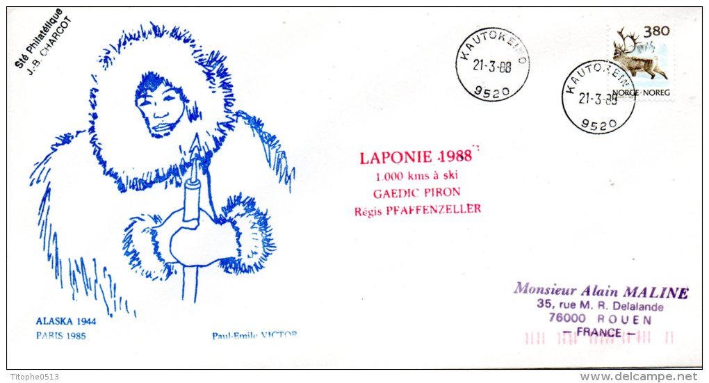 NORVEGE. Belle Enveloppe Ayant Circulé En 1988. Laponie 1988 : 1000 Kms à Ski. Oblitération : Kautokeino. - Arctic Expeditions