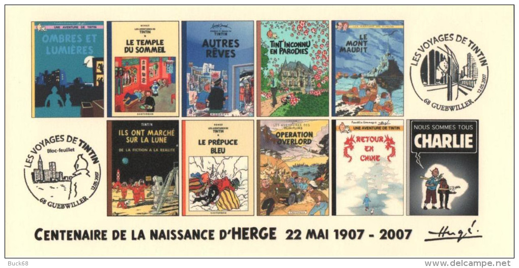 FRANCE 2007 N°70 Albums Fictifs + 2 Cachets Premier Jour FDC TINTIN KUIFJE TIM HERGE GUEBWILLER - Hergé