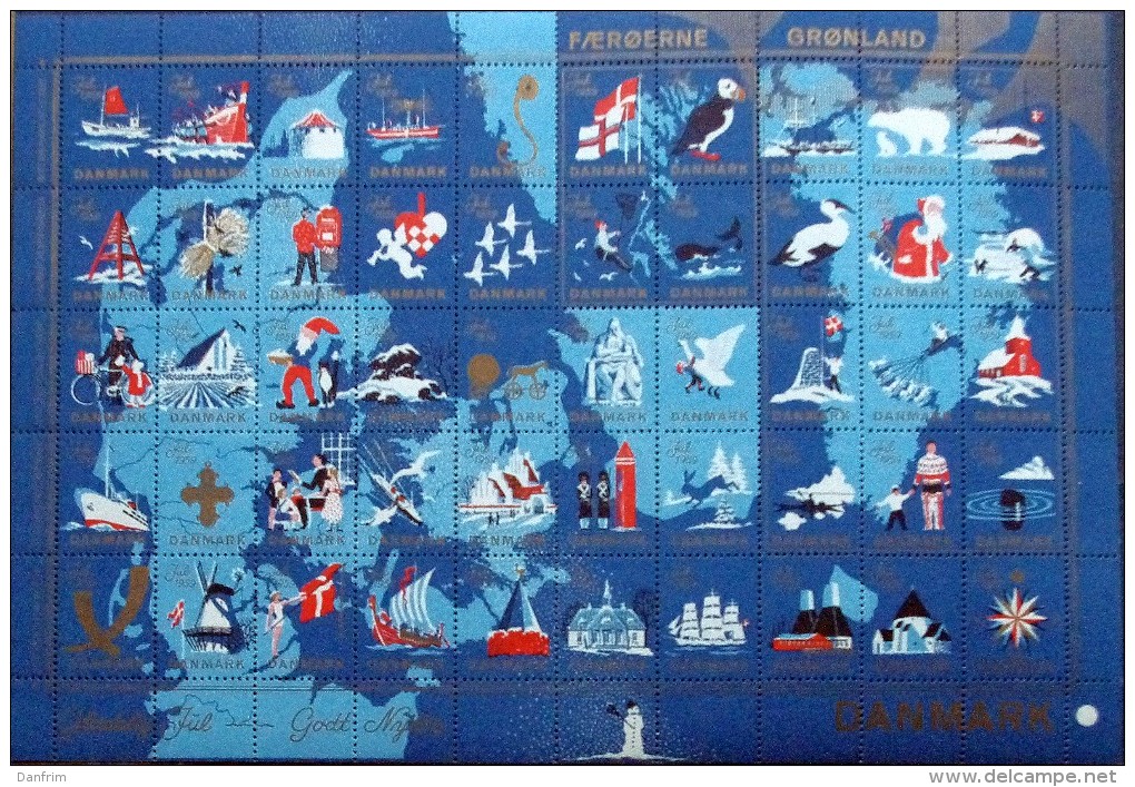 Denmark Christmas Seal 1959 MNH Full Sheet Unfolded Denmark Map - Hojas Completas