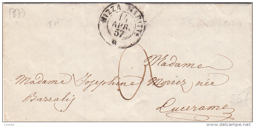 14 APR. 1857.  CACHET SARDE NIZZA MARITTA. DE LA TRINITE (TRINITA VITORIO)  à  LUCERAM. VERSO CACHET SARDE SCARENA/5938 - 1849-1876: Période Classique