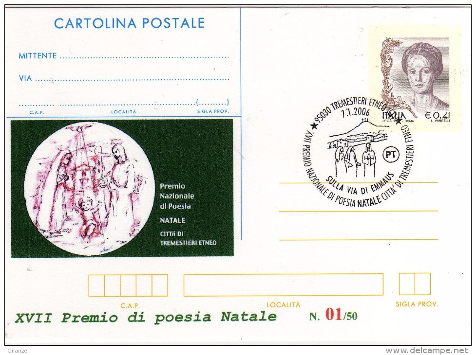 Italia 2006 Tremestieri Etneo SULLA VIA DI EMMAUS Natale Cartolina Postale Repiquage - Interi Postali