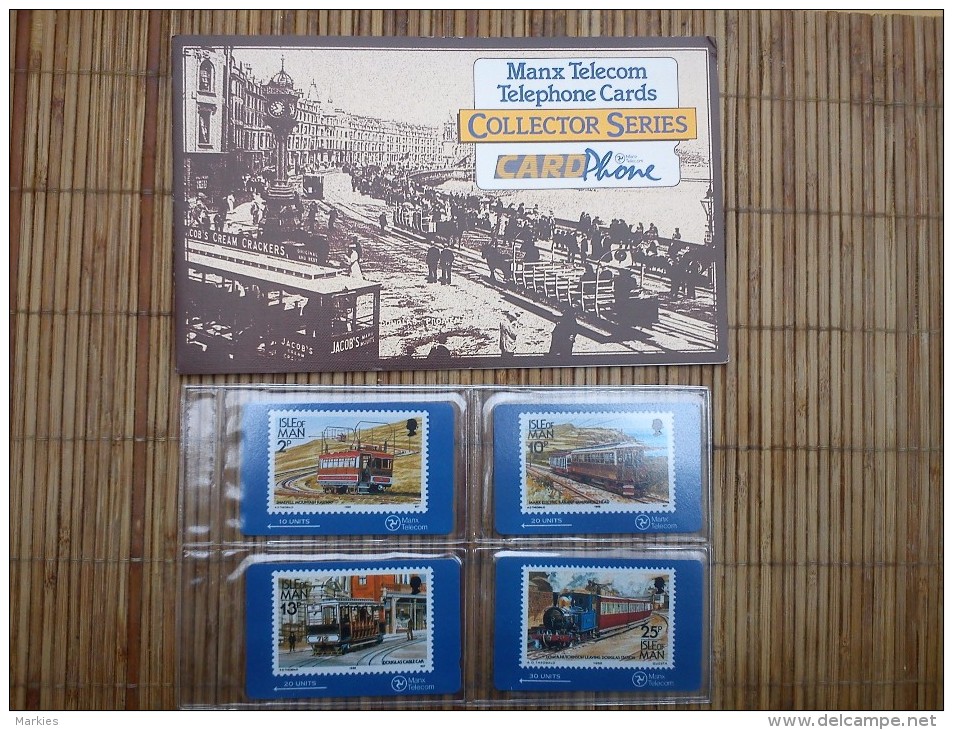 Set4 Cards Railways Isle  Of Man (Mint,New) With Folder Rare - Man (Eiland)