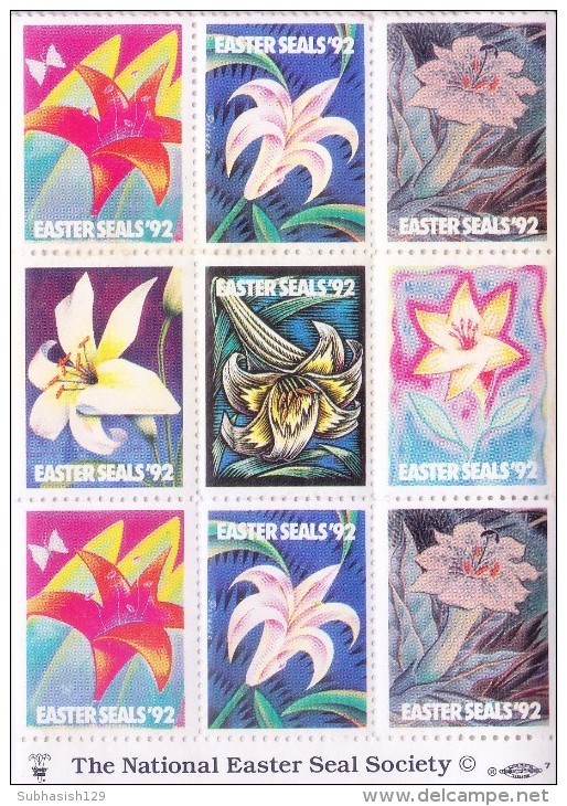 LABEL / SEAL - EASTER SEALS 1992 - ISSUED BY THE NATIONAL EASTER SEAL SOCIETY , BLOCK OF 9 - Pegatinas