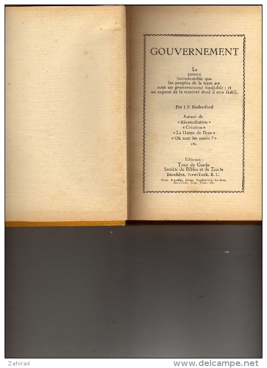 Témoins De Jéhovah-Les étudiant De La Bible-Gouvernement-J.F. Rutherford-preuve Incontestable Que Les Peupes De La Terre - Religion