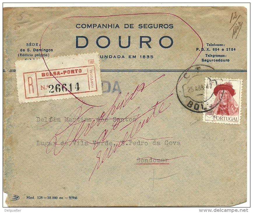 1947 -  Porto - Gondomar - Companhia De Seguros Douro - 1 Escudo - Oblitérés