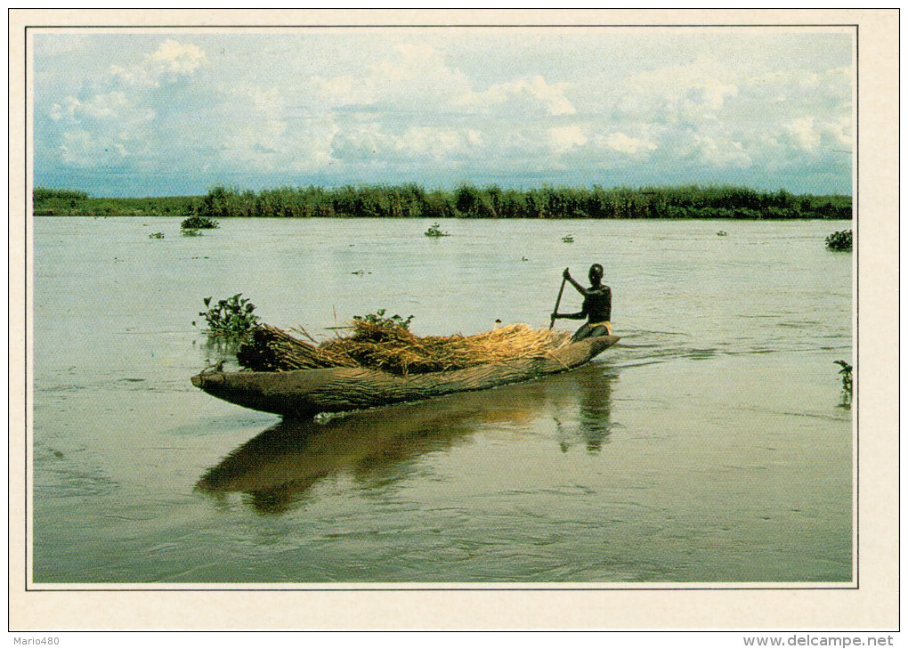 SUDAN. BARCA CARICA DI PAPIRI SUL NILO     (NUOVA  CON DESCRIZIONE DEL LUOGO SUL RETRO) - Sudan