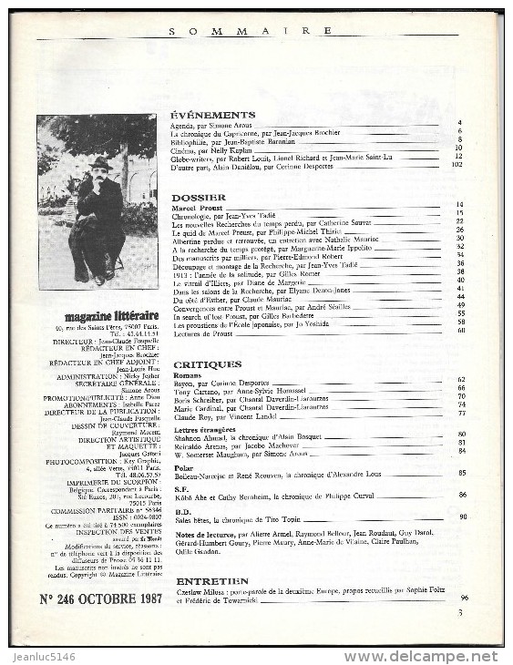 Magazine Littéraire 248 Octobre 1987. Proust. Miloscz. - Other & Unclassified