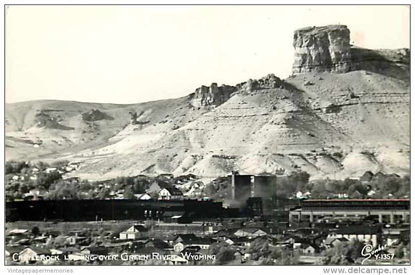 237179-Wyoming, Green River, RPPC, Castle Rock Overlooking The Town, Sanborn Photo No Y-1357 - Green River