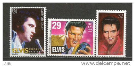 ELVIS.  25 Ans De La Disparition Du King.   3 T-p Neufs ** Des Etats-Unis,îles Marshall,Uruguay.  Côte 12,00 € - Elvis Presley